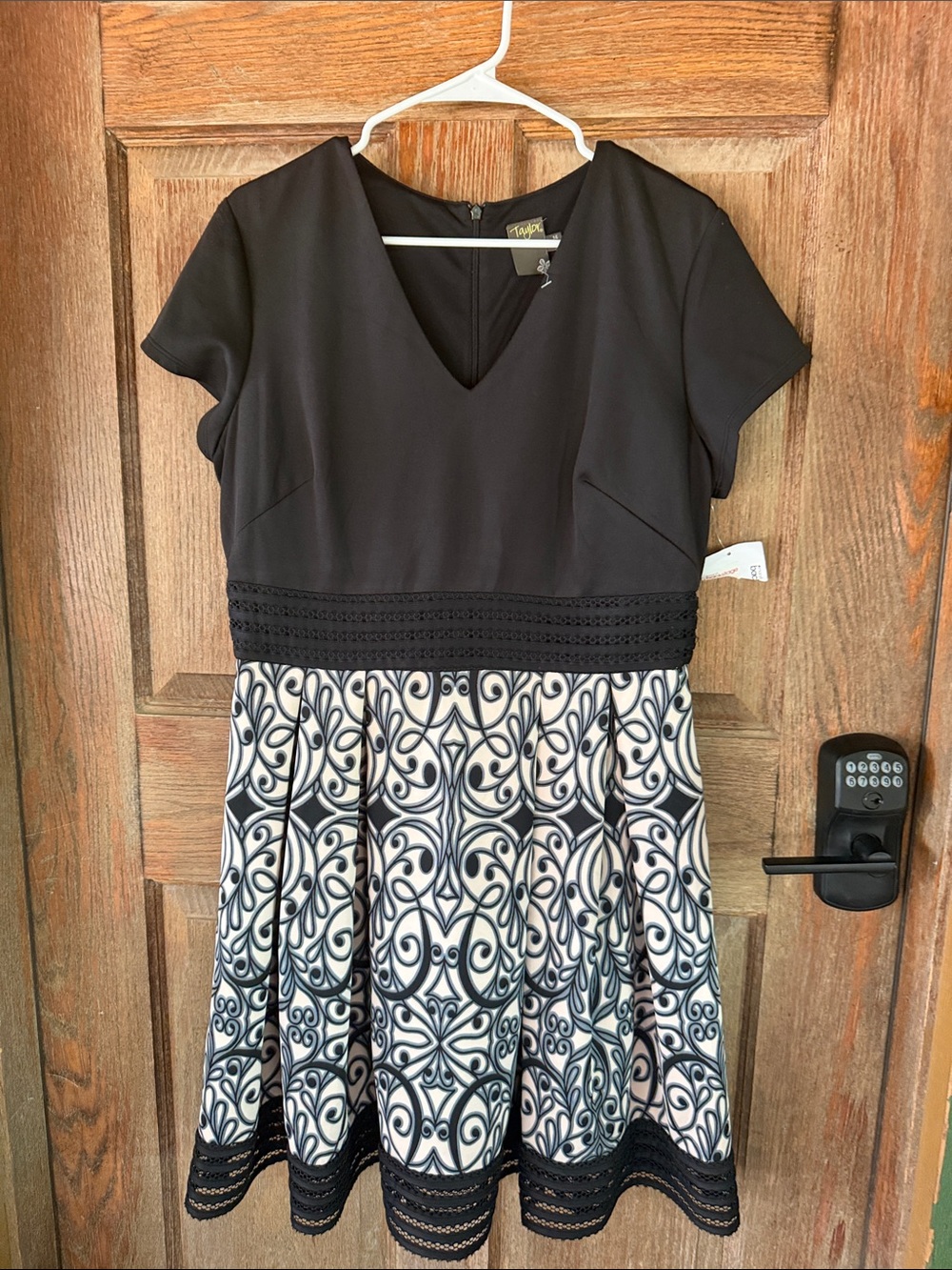 Taylor Black Top with Cream and Black Patterned Skirt Dress